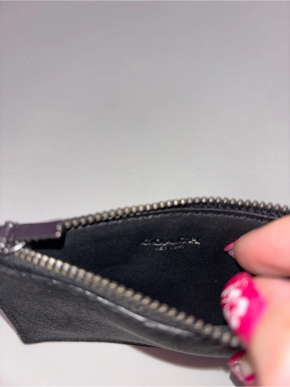 Coach Signature Black Zip Card Case Wallet Leather Coin Pouch